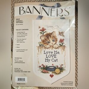 NEW Purrfect Sentiment Cat Cross-Stitch Craft Kit Banner - Love Me Love My Cat